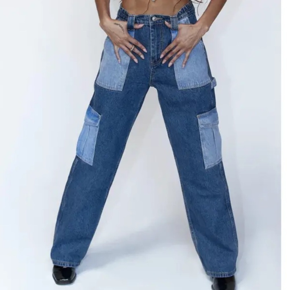 Princess Polly Boston Patchwork Mixed Denim Baggy Cargo Carpenter Denim Jeans‎